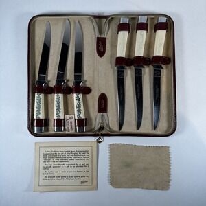 VTG Crosston Steak Knife Set Cowhide Case (6) Used Beautiful Knives In Cowhide